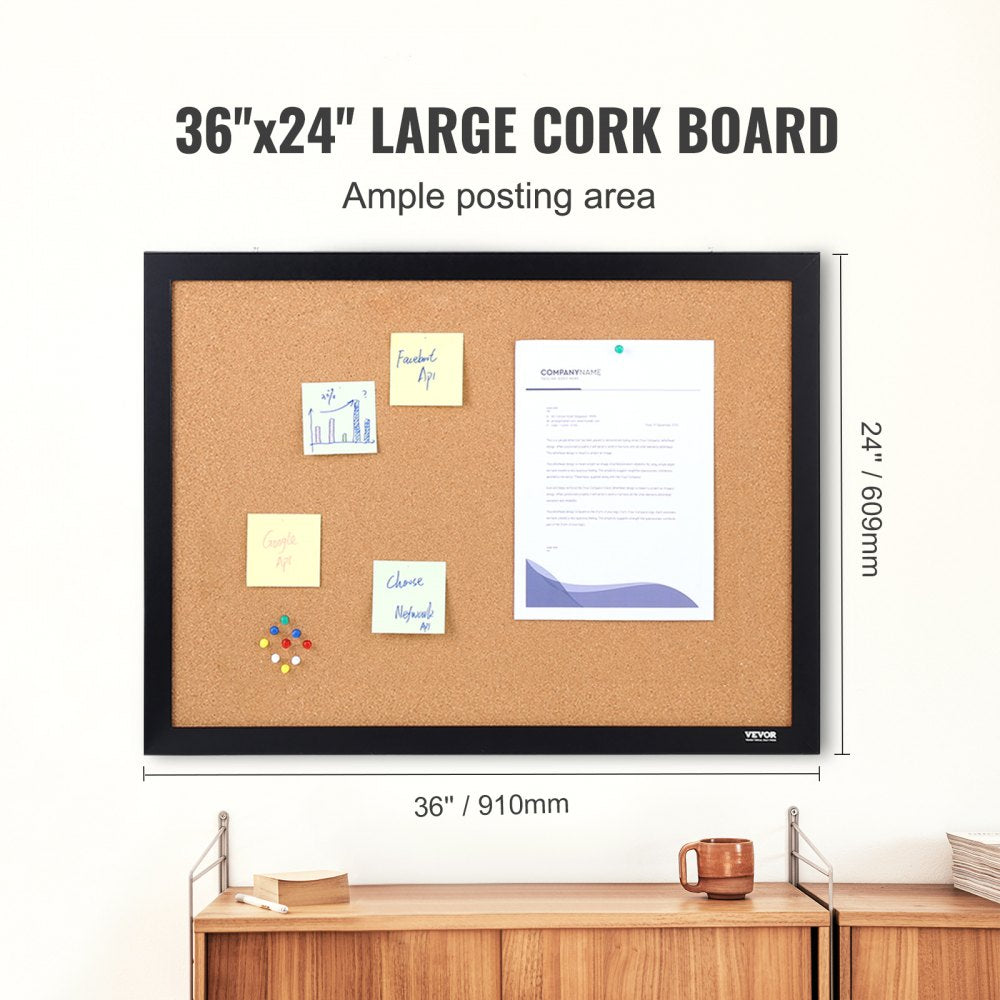 ODDTOOLS Cork Board, 36x24 inches Bulletin Board with MDF Sticker Frame, Vision Board Includes 10 Pushpins, for Display and Decoration in Office Home and School