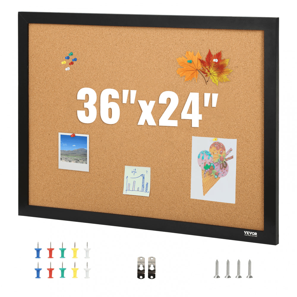 ODDTOOLS Cork Board, 36x24 inches Bulletin Board with MDF Sticker Frame, Vision Board Includes 10 Pushpins, for Display and Decoration in Office Home and School