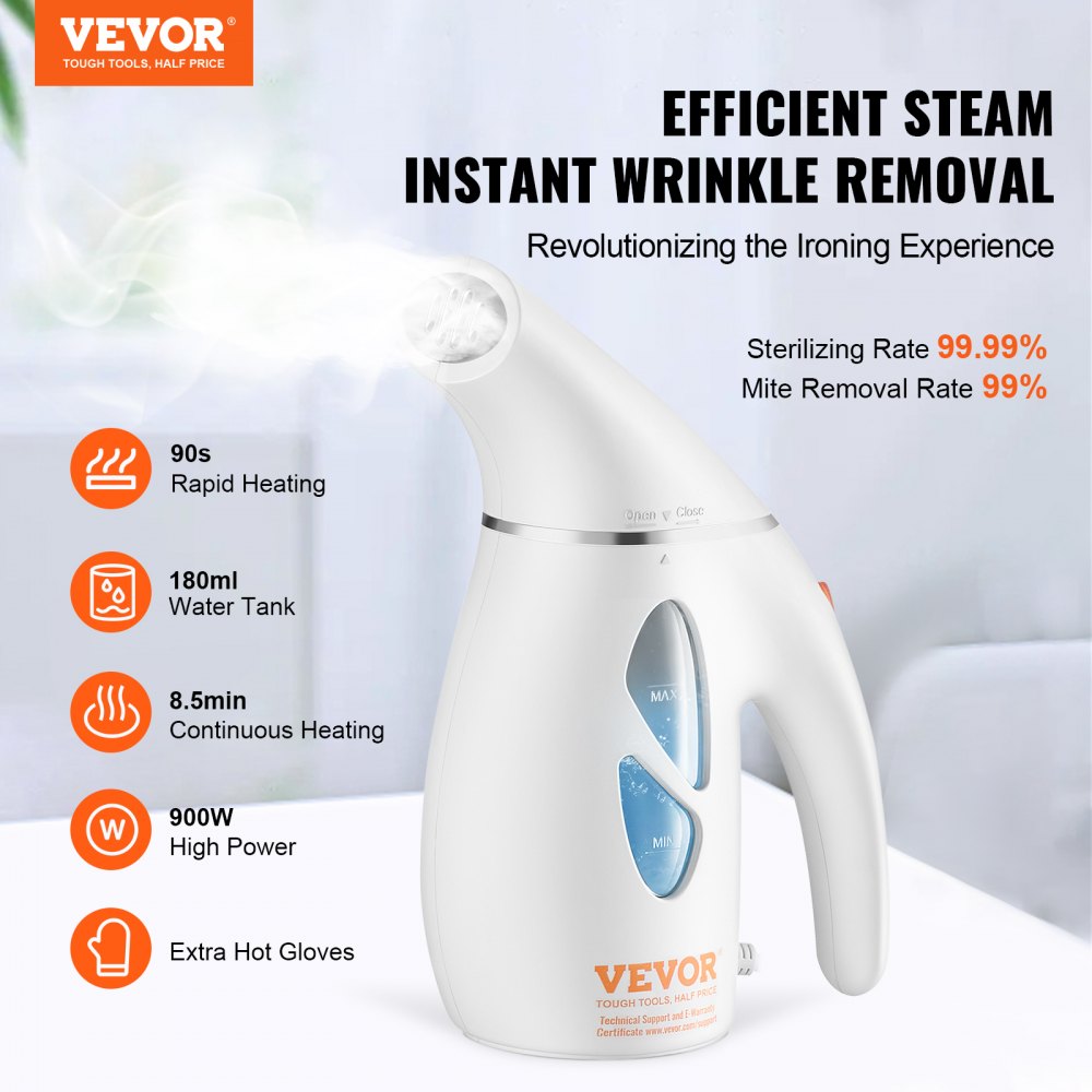 ODDTOOLS Portable Handheld Fabric Steamer, 900W Quick Heat Steamer for Clothes, Wrinkle Remover Clothing Iron Intelligent Controller & Auto-Off & Large Detachable Water Tank, With Gloves