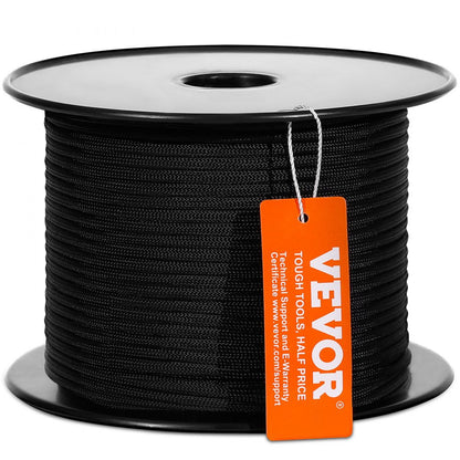 ODDTOOLS Braided Nylon Rope, 3/16 in x 250 ft, 32 Strands, 720 LBS Breaking Strength Outdoor Climbing Rope, Arborist Tree Climbing Rigging Rope for Rock Hiking Camping Swing Rappelling Rescue, Black