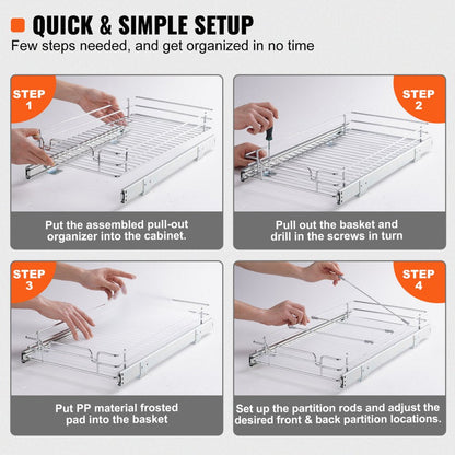 ODDTOOLS 11"W x 21"D Pull Out Cabinet Organizer, Heavy Duty Slide Out Pantry Shelves, Chrome-Plated Steel Roll Out Drawers, Sliding Drawer Storage for Home, Inside Kitchen Cabinet, Bathroom, Under Sink