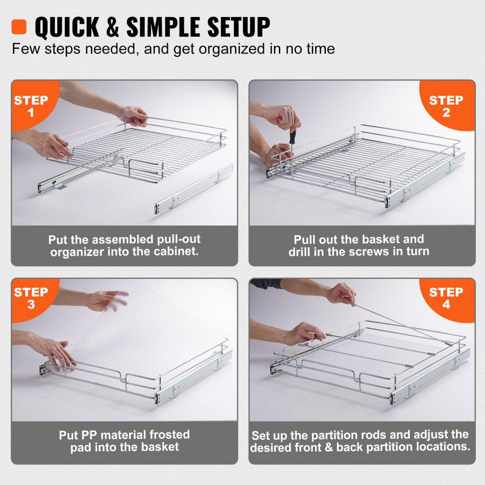 ODDTOOLS 17"W x 21"D Pull Out Cabinet Organizer, Heavy Duty Slide Out Pantry Shelves, Chrome-Plated Steel Roll Out Drawers, Sliding Drawer Storage for Home, Inside Kitchen Cabinet, Bathroom, Under Sink