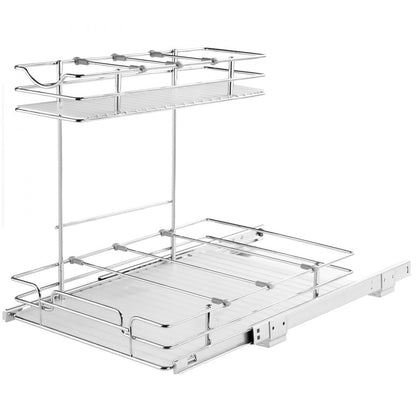 ODDTOOLS 2 Tier 12"W x 17"D Pull Out Cabinet Organizer, Heavy Duty Slide Out Pantry Shelves, Chrome-Plated Steel Roll Out Drawers, Sliding Drawer Storage for Inside Kitchen Cabinet, Bathroom, Under Sink