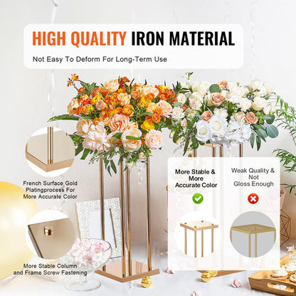 ODDTOOLS 4PCS Gold Metal Column Wedding Flower Stand, 23.6inch High With Metal Laminate, Vase Geometric Centerpiece Stands, Cylindrical Floral Display Rack for Events Reception, Party Road Leads