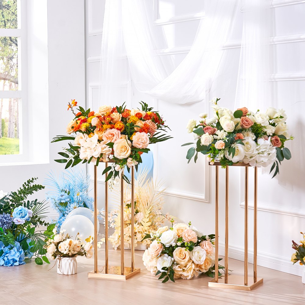 ODDTOOLS 4PCS Gold Metal Column Wedding Flower Stand, 23.6inch High With Metal Laminate, Vase Geometric Centerpiece Stands, Cylindrical Floral Display Rack for Events Reception, Party Road Leads