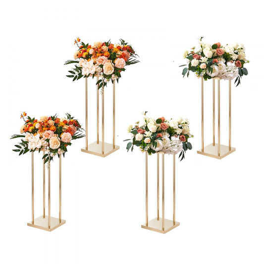 ODDTOOLS 4PCS Gold Metal Column Wedding Flower Stand, 23.6inch High With Metal Laminate, Vase Geometric Centerpiece Stands, Cylindrical Floral Display Rack for Events Reception, Party Road Leads