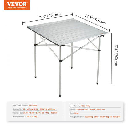 ODDTOOLS Folding Camping Table, Outdoor Portable Side Tables, Lightweight Fold Up Table, Aluminum Ultra Compact Work Table with Carry Bag, For Cooking, Beach, Picnic, Travel, 24x16 inch, Silver