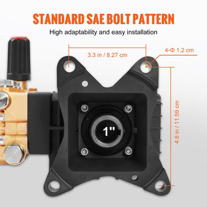 ODDTOOLS Pressure Washer Pump, 1" Shaft Horizontal Triplex Plunger, 4400 PSI, 4 GPM Flow, Replacement Power Washer Pumps Kit, Parts Washer Pump, Compatible with Simpson MorFlex Models 40224, 40225, 40226