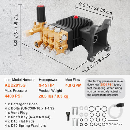 ODDTOOLS Pressure Washer Pump, 1" Shaft Horizontal Triplex Plunger, 4400 PSI, 4 GPM Flow, Replacement Power Washer Pumps Kit, Parts Washer Pump, Compatible with Simpson MorFlex Models 40224, 40225, 40226