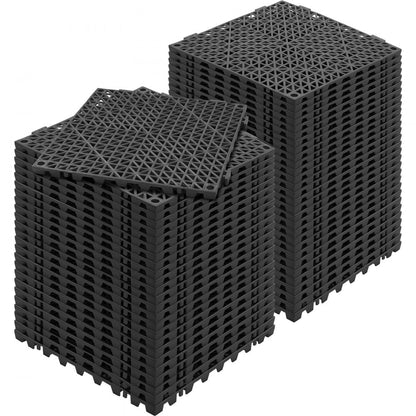 ODDTOOLS Interlocking Tile 55PCS Black, Drainage Tiles 12" x 12" Splicing, Soft PVC Interlocking Drainage Floor Tiles, Non-Slip Drainage Holes for Restroom, Bathroom, Kitchen, Pool, Wet Areas