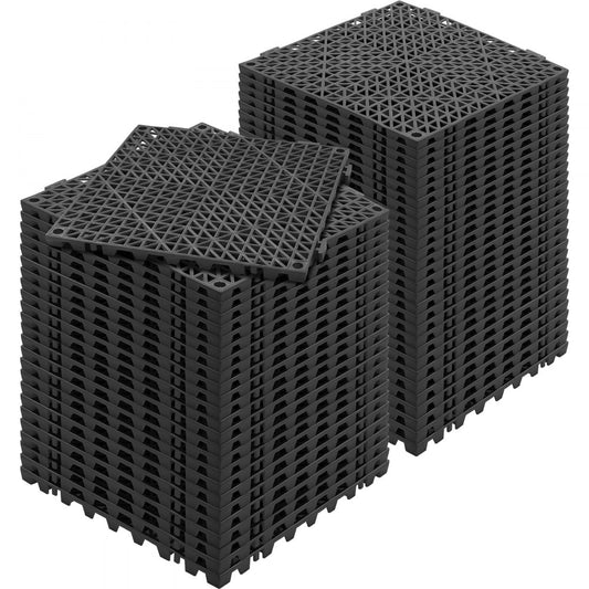 ODDTOOLS Interlocking Tile 55PCS Black, Drainage Tiles 12" x 12" Splicing, Soft PVC Interlocking Drainage Floor Tiles, Non-Slip Drainage Holes for Restroom, Bathroom, Kitchen, Pool, Wet Areas