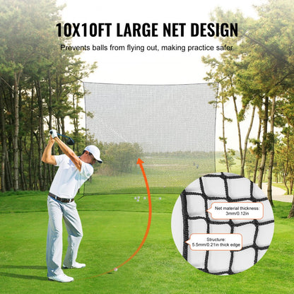 ODDTOOLS 10x10ft Golf Practice Net Indoor Hitting Net for Baseball Hockey Soccer