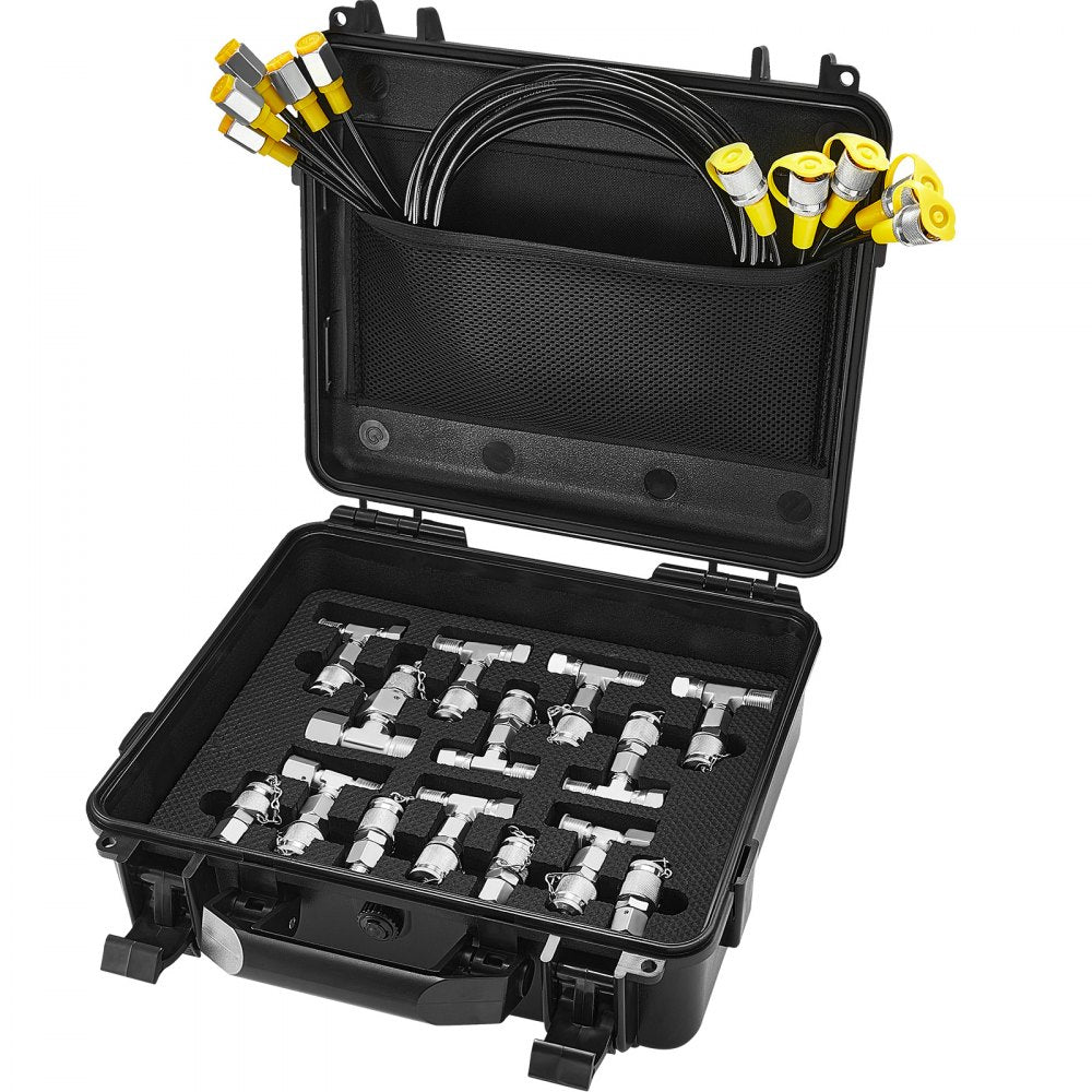 ODDTOOLS Hydraulic Pressure Test Kit, 10/100/250/400/600bar, 5 Gauges 13 Couplings 14 Tee Connectors 5 Test Hoses, Excavator Hydraulic Test Gauge Set with Carrying Case for Excavator Tractors Machinery