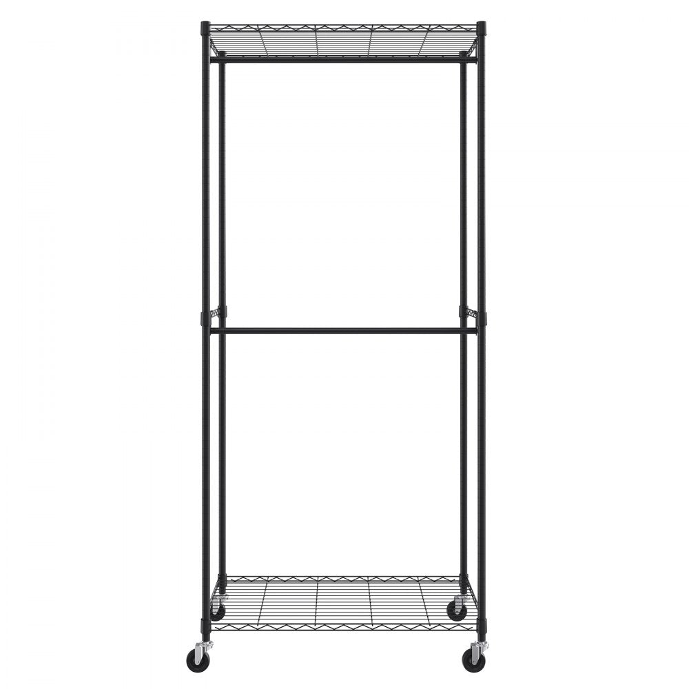 ODDTOOLS Heavy Duty Clothes Rack, Double Hanging Rods Clothing Garment Rack with Bottom and Top Storage Tier, Rolling Clothing Rack for Hanging Clothes, 1'' Diameter Thicken Steel Tube Hold Up to 300Lbs