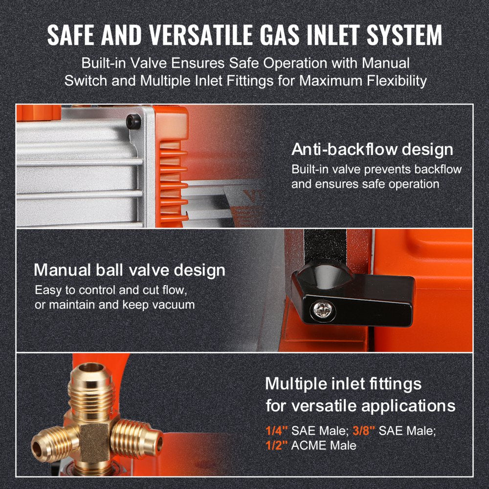 ODDTOOLS 1/2 HP 2 Stage Rotary Vane Vacuum Pump, 7 CFM, 120V Air Conditioning Vacuum Pump, 1/4" SAE Male 3/8" SAE Male 1/2" ACME Male Inlet, for HVAC Repair, Refrigeration Maintenance, Resin Degassing