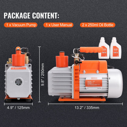 ODDTOOLS 1/2 HP 2 Stage Rotary Vane Vacuum Pump, 7 CFM, 120V Air Conditioning Vacuum Pump, 1/4" SAE Male 3/8" SAE Male 1/2" ACME Male Inlet, for HVAC Repair, Refrigeration Maintenance, Resin Degassing