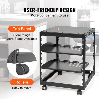 ODDTOOLS 12U Open Frame Server Rack, 15''-40'' Adjustable Depth, Free Standing or Wall Mount Network Server Rack, 4 Post AV Rack with Casters, Holds All Your Networking IT Equipment AV Gear Router Modem