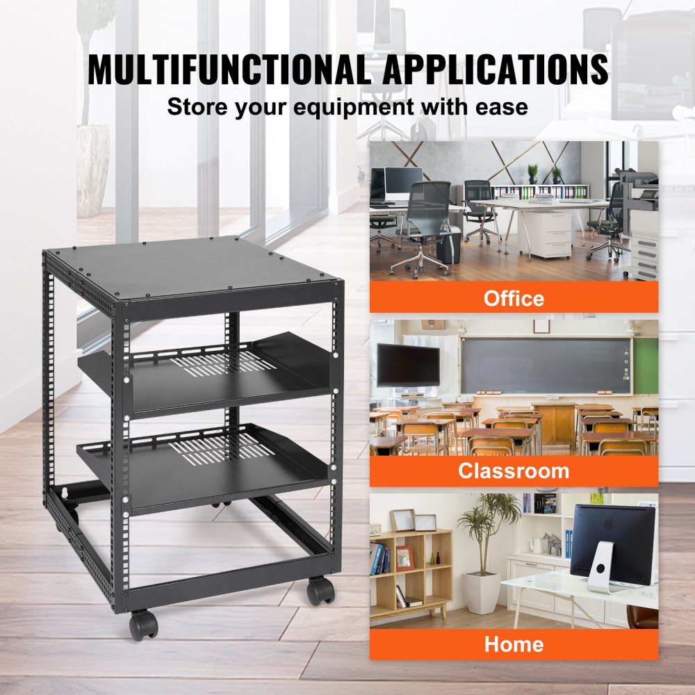 ODDTOOLS 12U Open Frame Server Rack, 15''-40'' Adjustable Depth, Free Standing or Wall Mount Network Server Rack, 4 Post AV Rack with Casters, Holds All Your Networking IT Equipment AV Gear Router Modem