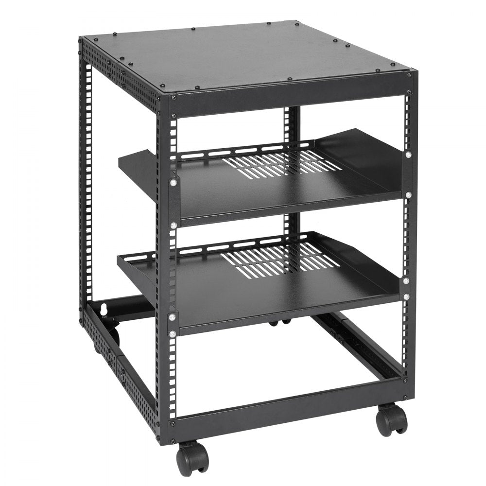 ODDTOOLS 12U Open Frame Server Rack, 15''-40'' Adjustable Depth, Free Standing or Wall Mount Network Server Rack, 4 Post AV Rack with Casters, Holds All Your Networking IT Equipment AV Gear Router Modem