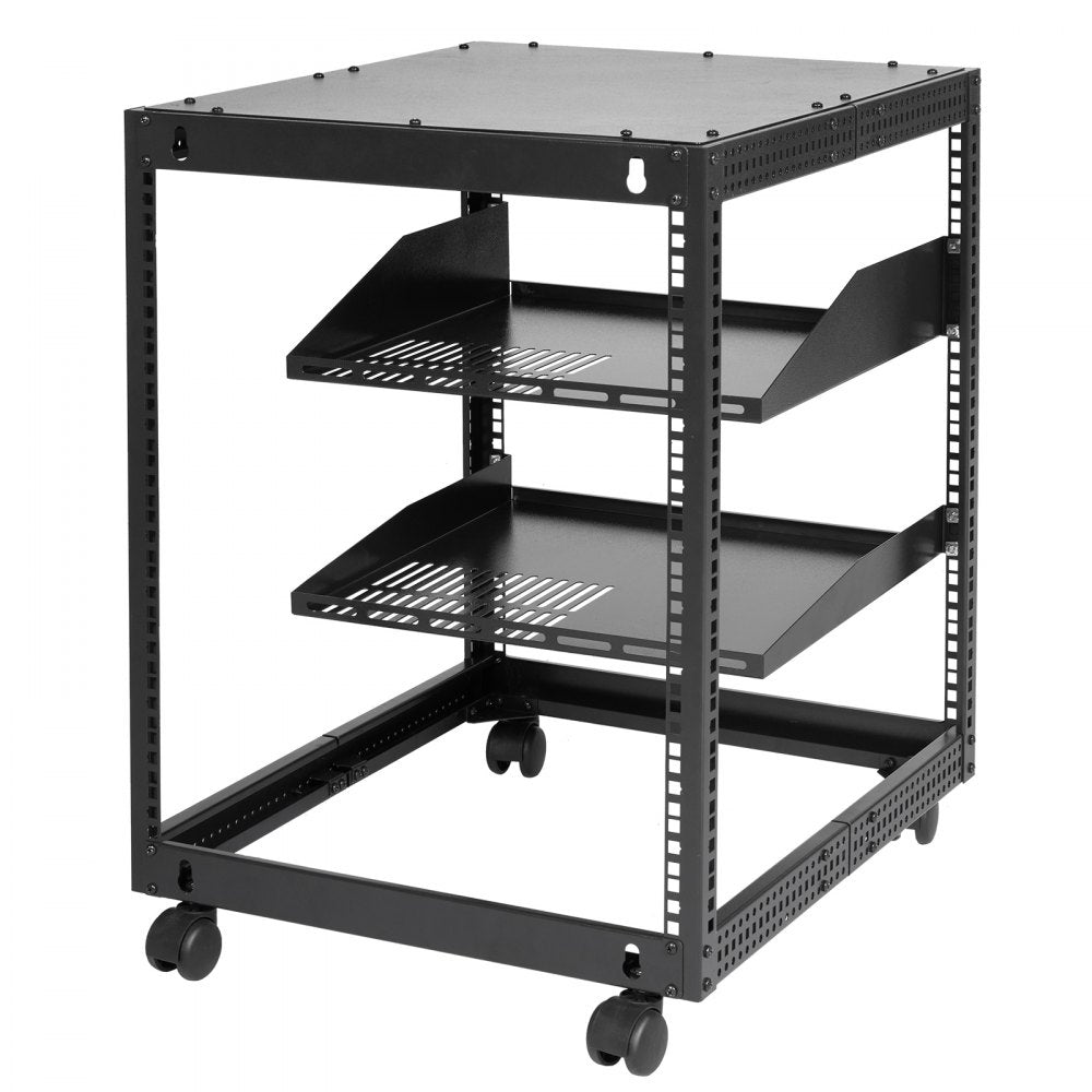 ODDTOOLS 12U Open Frame Server Rack, 15''-40'' Adjustable Depth, Free Standing or Wall Mount Network Server Rack, 4 Post AV Rack with Casters, Holds All Your Networking IT Equipment AV Gear Router Modem