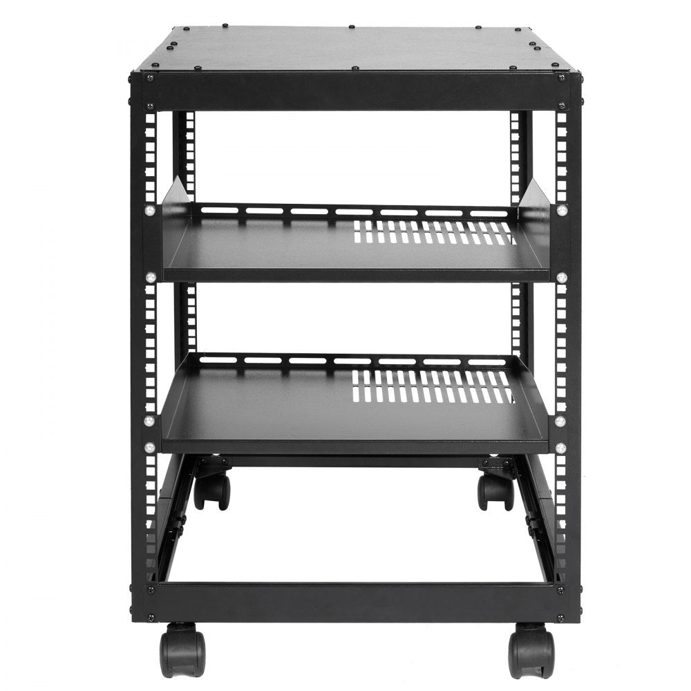 ODDTOOLS 12U Open Frame Server Rack, 15''-40'' Adjustable Depth, Free Standing or Wall Mount Network Server Rack, 4 Post AV Rack with Casters, Holds All Your Networking IT Equipment AV Gear Router Modem