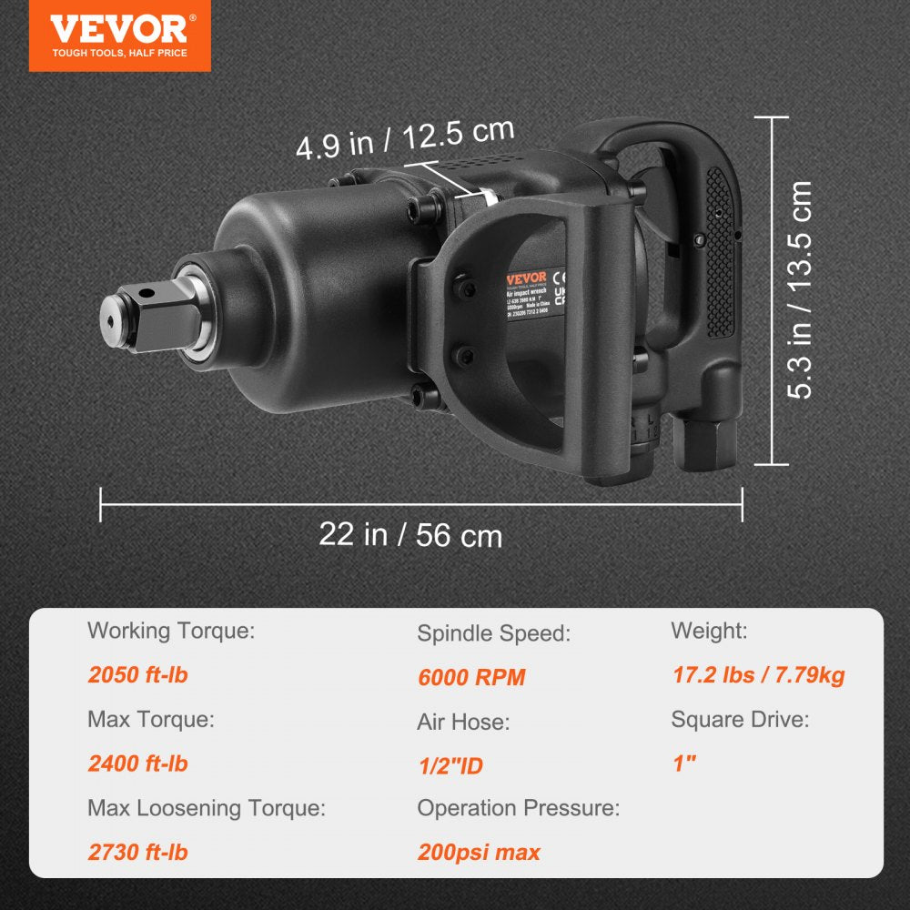 ODDTOOLS 1 Inch Air Impact Wrench, Up to 2730 ft-lbs Reverse Torque Output 1" Pneumatic Impact Gun Lightweight w/ 2 Handles for Heavy Duty Repairs and Maintenance