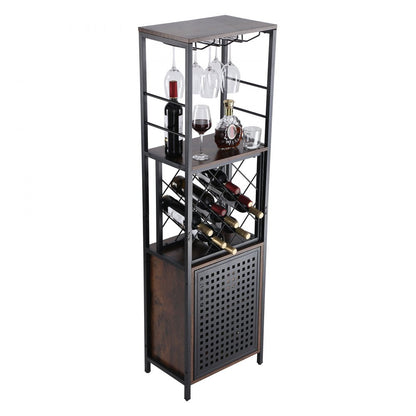 ODDTOOLS 18 Inch Industrial Bar Cabinet, Wine Table for Liquor and Glasses, Sideboard Buffet Cabinet with Glass Holder & Wine Rack, Freestanding Farmhouse Wood Coffee Bar Cabinet for Living Room Home Bar