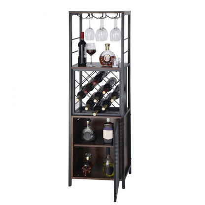 ODDTOOLS 18 Inch Industrial Bar Cabinet, Wine Table for Liquor and Glasses, Sideboard Buffet Cabinet with Glass Holder & Wine Rack, Freestanding Farmhouse Wood Coffee Bar Cabinet for Living Room Home Bar