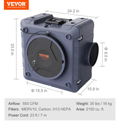 ODDTOOLS Air Scrubber with 3-Stage Filtration, Stackable Negative Air Machine 550 CFM, Air Cleaner with MERV10, Carbon, H13 HEPA, for Home, Industrial and Commercial Use