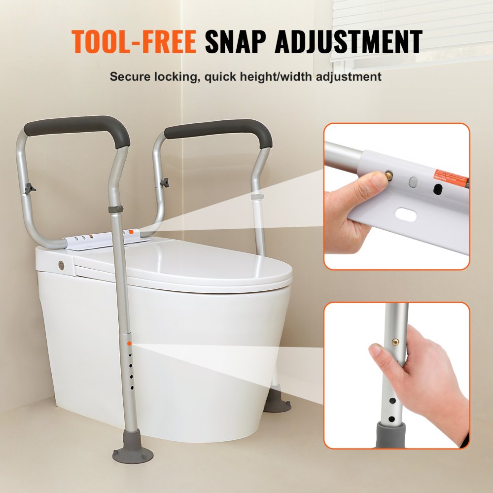 ODDTOOLS Toilet Safety Rail, Bathroom Toilet Seat Frame, Adjustable Width & Height Fit Most Toilets, Supports 300lbs, Toilet Handles Grab Bars with Padded Armrests for Handicap, Disabled, Seniors