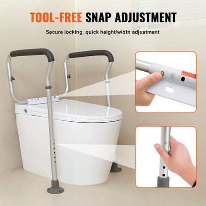 ODDTOOLS Toilet Safety Rail, Bathroom Toilet Seat Frame, Adjustable Width & Height Fit Most Toilets, Supports 300lbs, Toilet Handles Grab Bars with Padded Armrests for Handicap, Disabled, Seniors