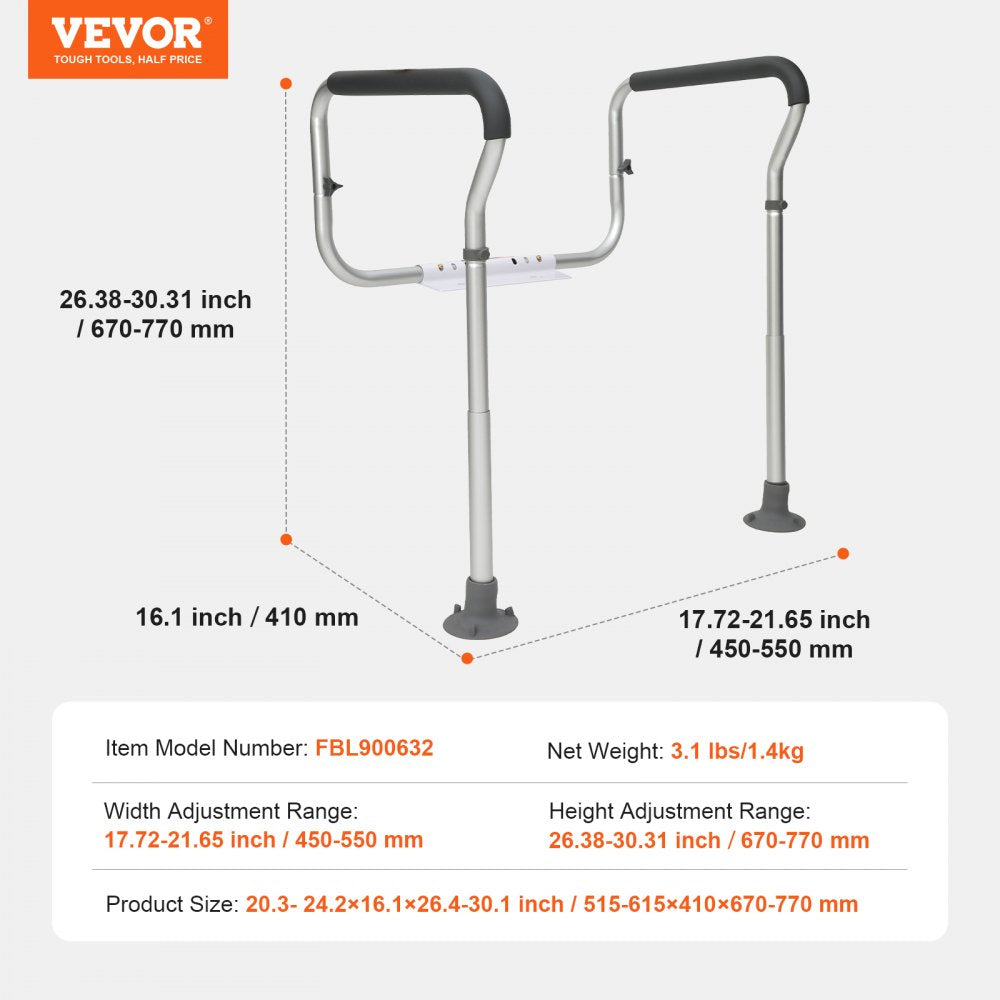 ODDTOOLS Toilet Safety Rail, Bathroom Toilet Seat Frame, Adjustable Width & Height Fit Most Toilets, Supports 300lbs, Toilet Handles Grab Bars with Padded Armrests for Handicap, Disabled, Seniors