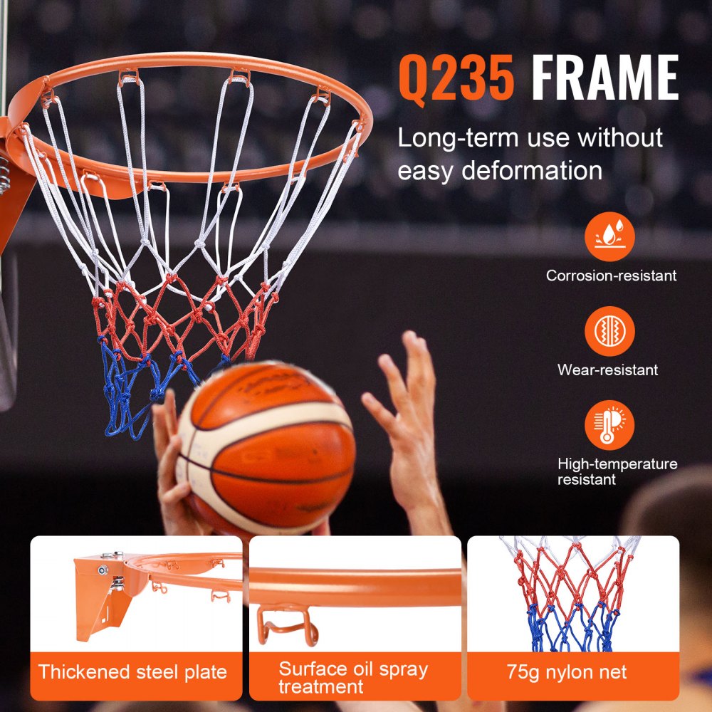 ODDTOOLS Basketball Rim, Wall Door Mounted Basketball Hoop, Heavy Duty Q235 Basketball Flex Rim Goal Replacement with Net, Standard 18" Indoor and Outdoor Hanging Basketball Hoop for Kids Adults