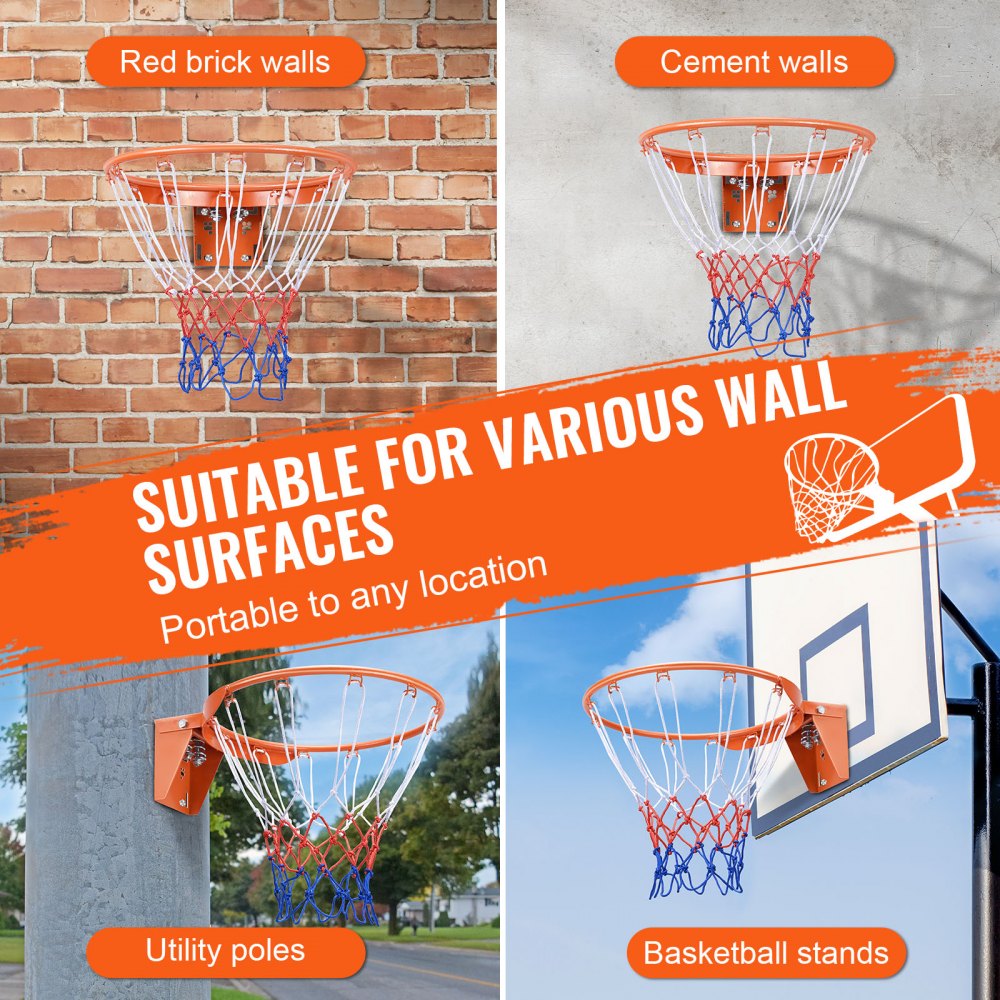 ODDTOOLS Basketball Rim, Wall Door Mounted Basketball Hoop, Heavy Duty Q235 Basketball Flex Rim Goal Replacement with Net, Standard 18" Indoor and Outdoor Hanging Basketball Hoop for Kids Adults