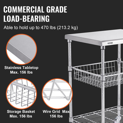 ODDTOOLS 3-Tier Utility Cart Rolling Cart on Wheels 24"x20"x36.6" 470 LBS 6 Hooks