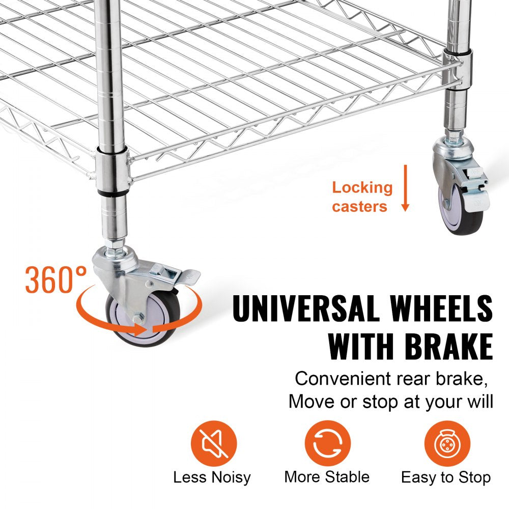 ODDTOOLS 3-Tier Utility Cart Rolling Cart on Wheels 24"x20"x36.6" 470 LBS 6 Hooks