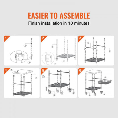 ODDTOOLS 3-Tier Utility Cart Rolling Cart on Wheels 24"x20"x36.6" 470 LBS 6 Hooks