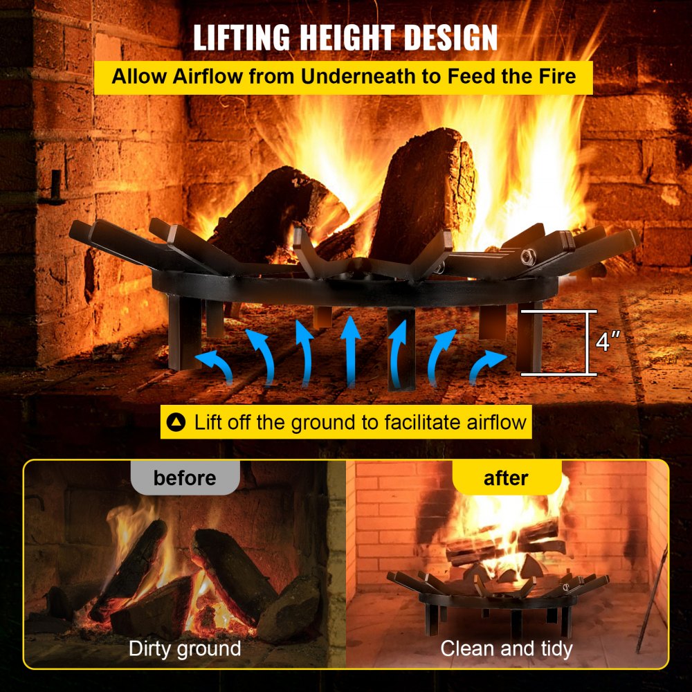 ODDTOOLS 28in Fire Grate Log Grate ,Wagon Wheel Firewood Grates 16 Iron Bars, Fireplace Grates Burning Rack Holder 6 Legs for Indoor Chimney, Hearth Wood Stove and Outdoor Camping Fire Pit