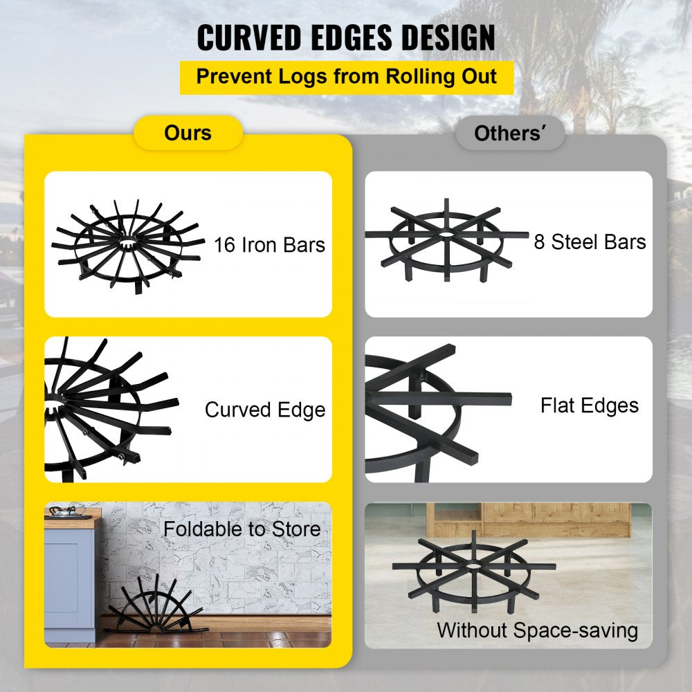 ODDTOOLS 28in Fire Grate Log Grate ,Wagon Wheel Firewood Grates 16 Iron Bars, Fireplace Grates Burning Rack Holder 6 Legs for Indoor Chimney, Hearth Wood Stove and Outdoor Camping Fire Pit