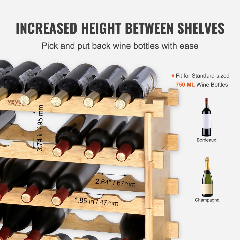 ODDTOOLS 48 Bottle Stackable Modular Wine Rack Bamboo Wood Display Shelf 6-Tier