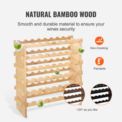 ODDTOOLS 48 Bottle Stackable Modular Wine Rack Bamboo Wood Display Shelf 6-Tier