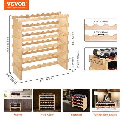 ODDTOOLS 48 Bottle Stackable Modular Wine Rack Bamboo Wood Display Shelf 6-Tier