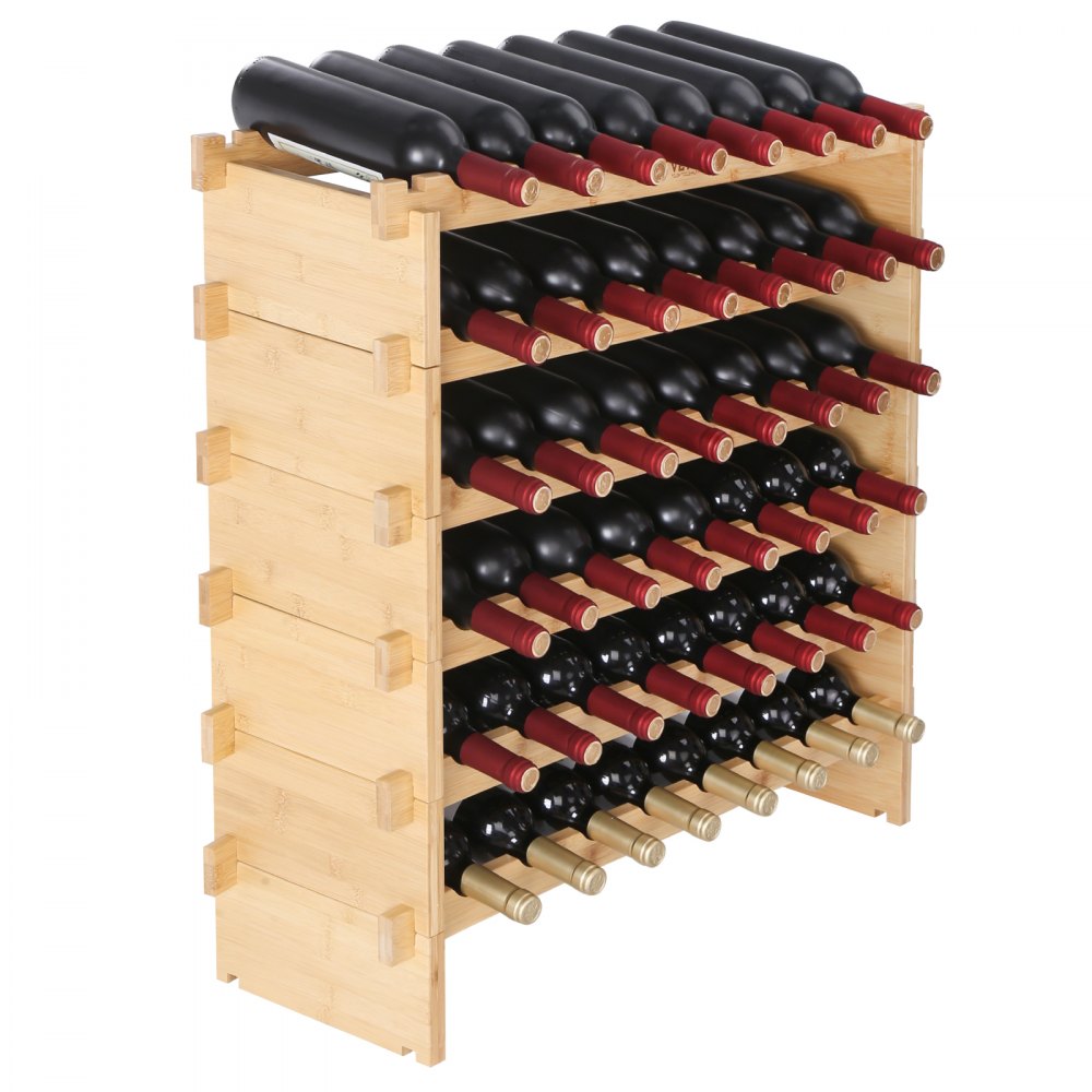 ODDTOOLS 48 Bottle Stackable Modular Wine Rack Bamboo Wood Display Shelf 6-Tier