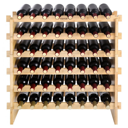 ODDTOOLS 48 Bottle Stackable Modular Wine Rack Bamboo Wood Display Shelf 6-Tier