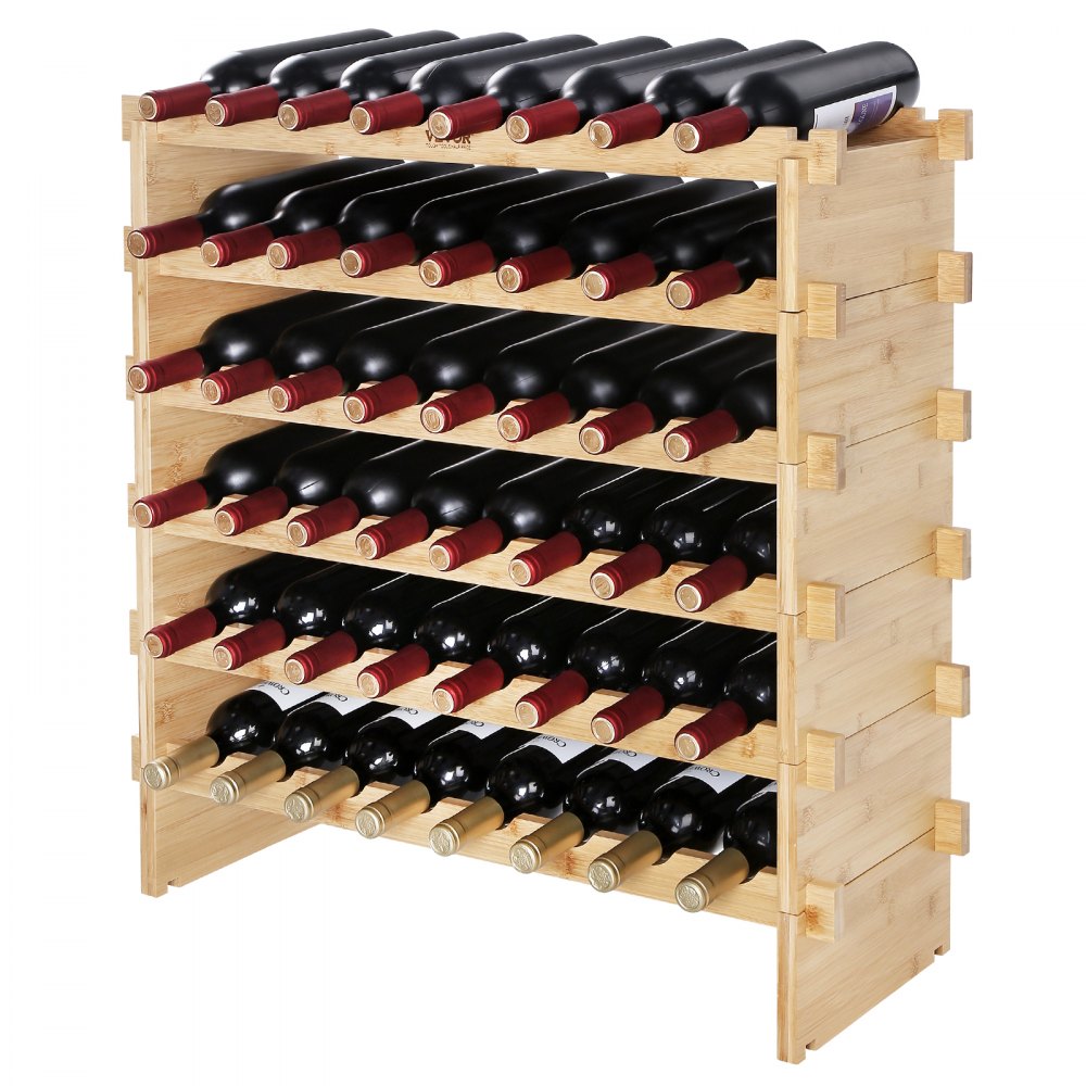 ODDTOOLS 48 Bottle Stackable Modular Wine Rack Bamboo Wood Display Shelf 6-Tier