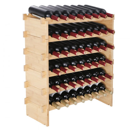 ODDTOOLS 48 Bottle Stackable Modular Wine Rack Bamboo Wood Display Shelf 6-Tier