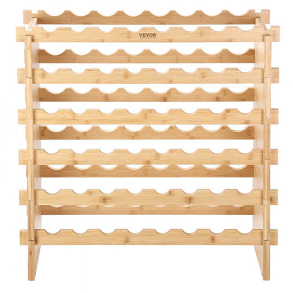 ODDTOOLS 48 Bottle Stackable Modular Wine Rack Bamboo Wood Display Shelf 6-Tier