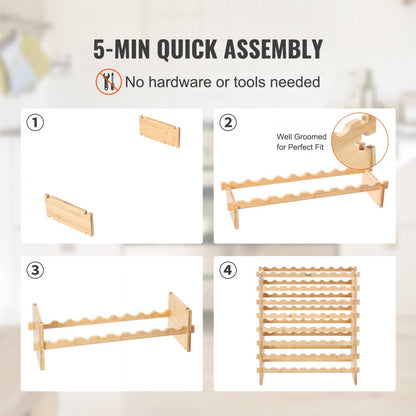 ODDTOOLS 72 Bottle Stackable Modular Wine Rack Bamboo Wood Display Shelf 8-Tier