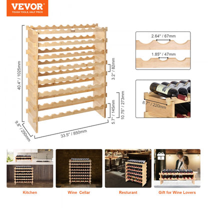 ODDTOOLS 72 Bottle Stackable Modular Wine Rack Bamboo Wood Display Shelf 8-Tier