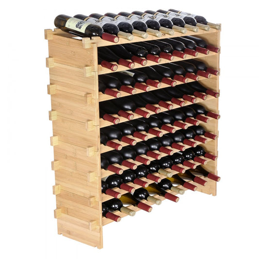 ODDTOOLS 72 Bottle Stackable Modular Wine Rack Bamboo Wood Display Shelf 8-Tier